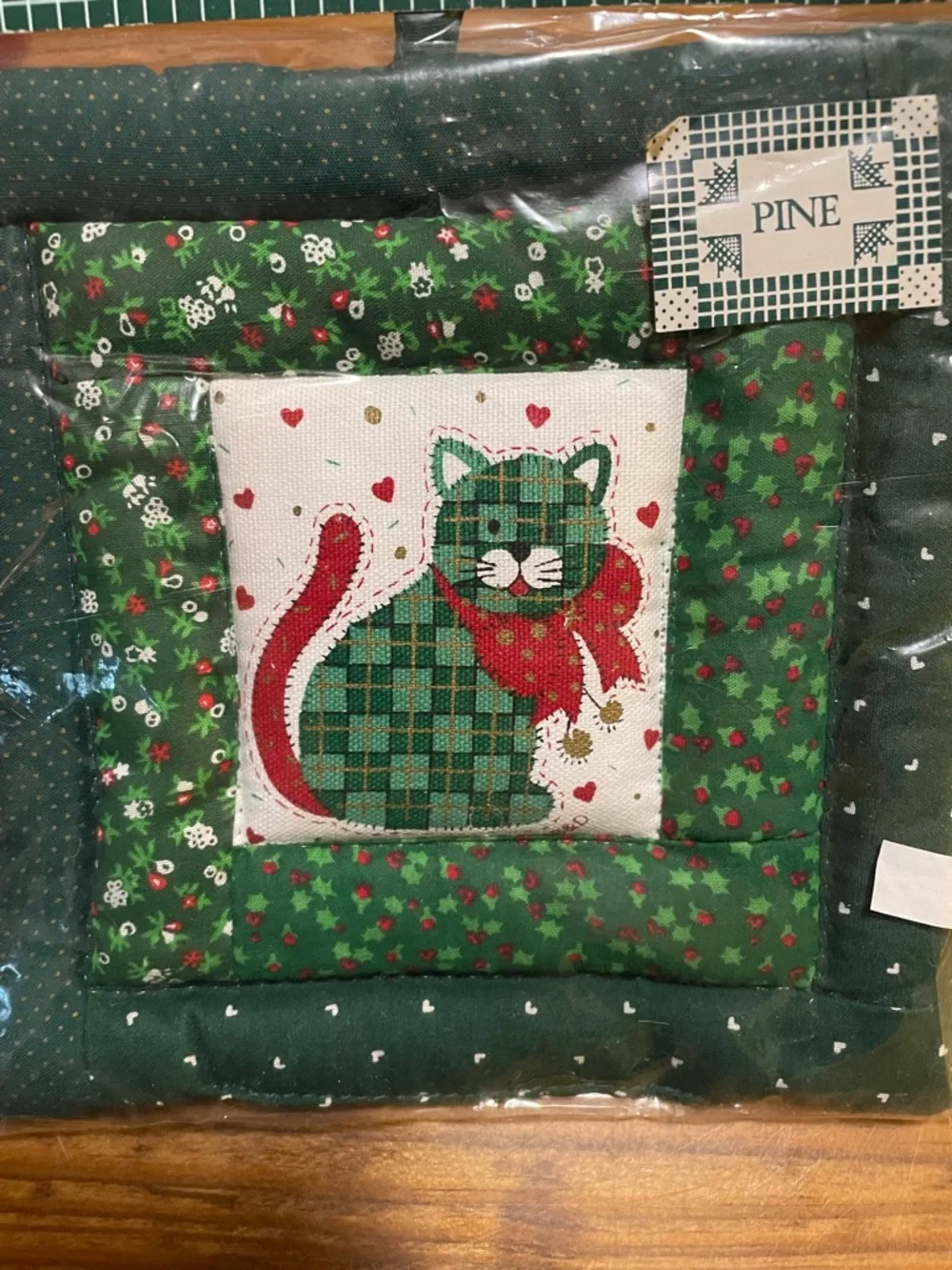 Vintage Holiday Quilts Scented Potholder Handcrafted Cat home cooking baking NIP